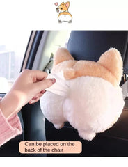 Tissue Box Cover Soft Adorable Corgi Butt Shaped Creative Storage Bag Hanging Pouch Tissue Box Wrapper For Car Home